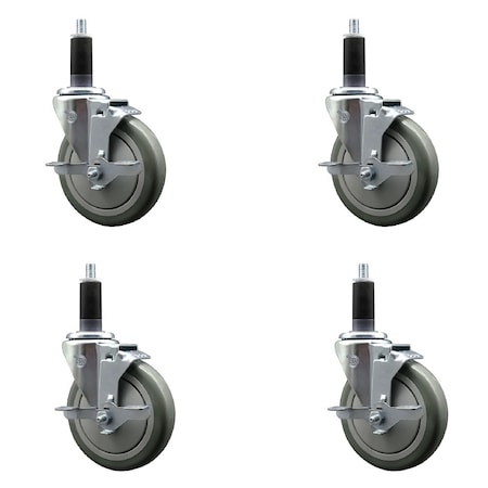 Service Caster 5'' SS Gray Poly Swivel 1-1/8'' Expanding Stem Caster Set with Brake, 4PK SCC-SSEX20S514-PPUB-TLB-118-4